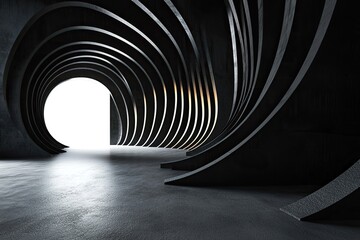 Aufkleber - Abstract black and white interior background with concrete walls, floor, and ceiling, a minimalism concept. Black room interior design of modern architecture in the light from the window