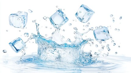 Wall Mural - dynamic water splash with ice cubes, a refreshing burst of coolness