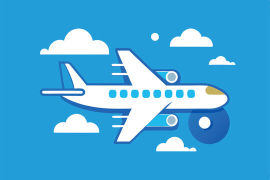 Cartoon white clouds icon set isolated on blue background. Cloudscape in flat style. Blue sky cloud weather symbol. Vector illustration cloudy panorama 

