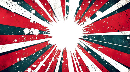 Poster - retro-style burst graphic with vibrant rays and splatter effects, creating a dynamic and energetic v