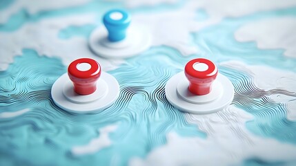 Poster - Colorful 3D map visualization with red and blue markers highlighting key locations and routes for navigation and analysis purposes