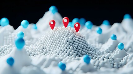 Poster - 3D Map Visualization with Red and Blue Markers, an intricate layout highlighting key locations and data points for enhanced navigation and analysis