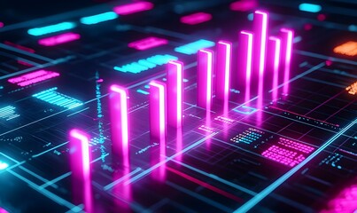 Poster - Futuristic Digital Interface, a vibrant 3D representation of a sleek and interactive user interface with glowing elements and dynamic features.