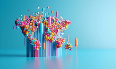 Poster - Colorful Epidemic Map, a vibrant 3D representation highlighting various epidemic markers across a detailed geographic layout.