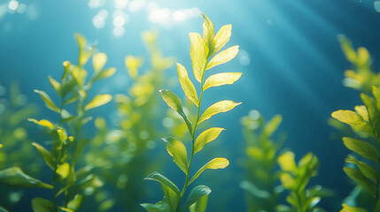 Wall Mural - Sunbeams illuminating vibrant green foliage.