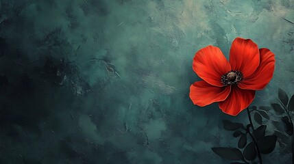 Canvas Print - Single red poppy flower on teal textured background.