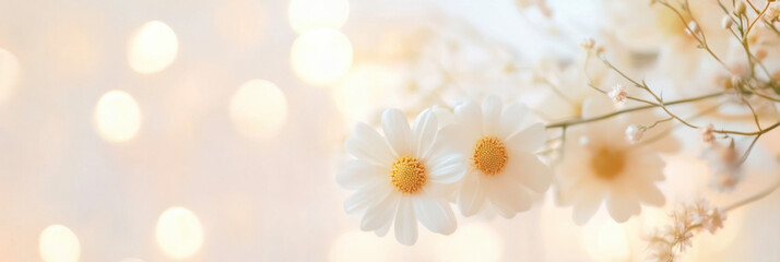 Poster - Delicate white flowers with soft bokeh background create serene atmosphere