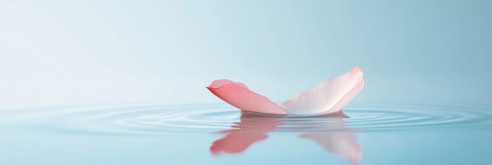 Poster - delicate flower petal floats gracefully on calm water, creating gentle ripples. soft colors evoke serene and peaceful atmosphere
