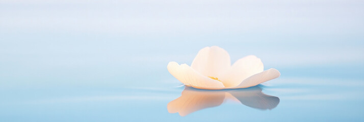 Poster - delicate white flower floats serenely on calm blue water, creating peaceful scene