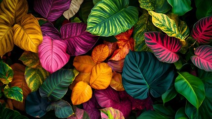 Canvas Print - Vibrant colorful tropical foliage background.