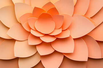 Wall Mural - Abstract orange lotus flower pattern. Paper cut pastel background. Yoga, meditation and spa. Wellness and harmony concept. Banner, backdrop. Mocha mousse - color 2025