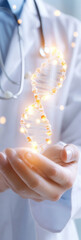 Poster - Medical professional holding glowing DNA helix, symbolizing genetics and health