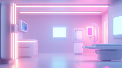 Poster - futuristic medical room with glowing lights, advanced equipment, and sleek design. atmosphere is modern and innovative, showcasing technology