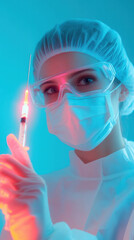 Poster - healthcare professional holding syringe, wearing protective gear and glasses, ready for medical procedure