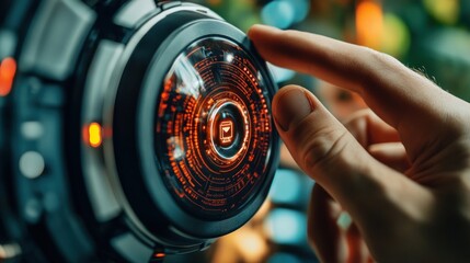 Poster - Futuristic Technology Interface with Hand Reaching for Button