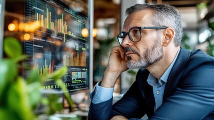 Aufkleber - Focused Businessman Analyzing Financial Data on Computer Screen