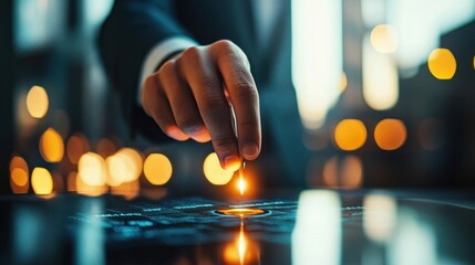 Aufkleber - Businessman Using Touchscreen Technology in Modern Office Setting