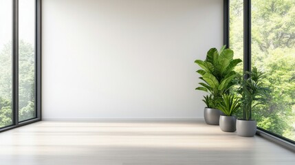 Aufkleber - Modern Minimalist Room with Large Windows and Indoor Green Plants