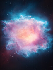 Poster - vibrant nebula glows in space, showcasing swirling colors of pink, blue, and orange, creating stunning cosmic scene