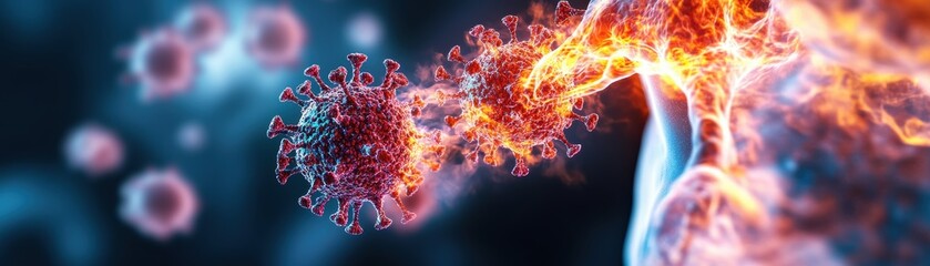 Poster - Vivid Close Up of a Fiery Cell with Radiant Red and Yellow Flames Evoking Intense Heat and Dynamic Energy in Motion