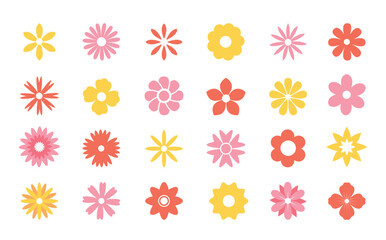 Flower colorful drawing clipart set. Spring flowers multicolored clip art collection like daffodil, chamomile, daisy, narcissus and crocus flat elements. Vector illustration spring floral set.  
