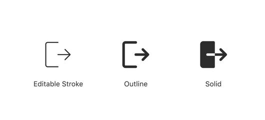 Poster - Logout account icon arrow symbol - Enter symbol, log out icon button - arrow and door icon entry symbols . line outline icons, flat style. EDITABLE STROKE