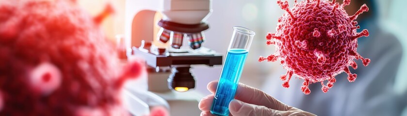 Poster - Person Carefully Holding Test Tube Filled with Blood Sample in Laboratory Setting Emphasizing Science and Research Focus