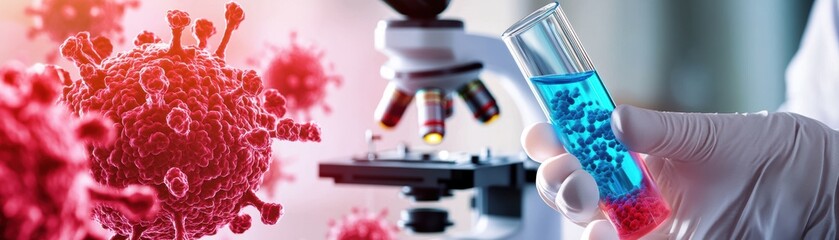 Poster - Individual Holding a Test Tube Containing Blood Sample in Clinical Laboratory Setting Reflecting Medical Research and Care