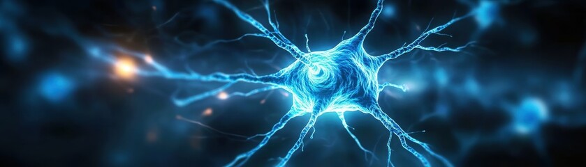 Aufkleber - Vibrant Blue Neurons Illuminated by Glowing Light in a Mystical and Abstract Representation of Neural Connections and Activity