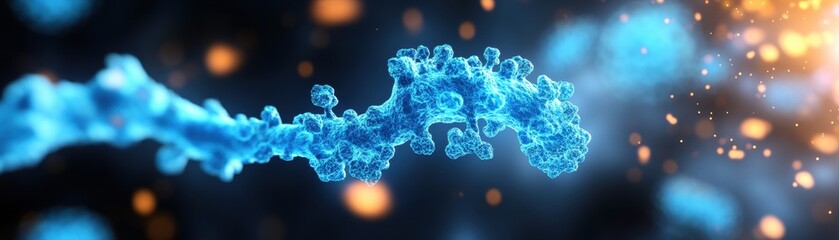 Poster - Illuminated Blue Molecule Surrounded by Ethereal Glowing Background Creating a Dynamic and Captivating Scientific Visual