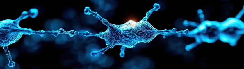 Poster - Vibrant Blue Molecule Surrounded by Dark Background Creating a Striking Visual Contrast Evoking Science and Discovery