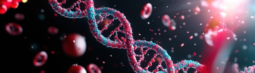 Poster - Intricate DNA Molecule with Vivid Red and Blue Strands Highlighting the Complexity of Genetic Structures and Life Forms