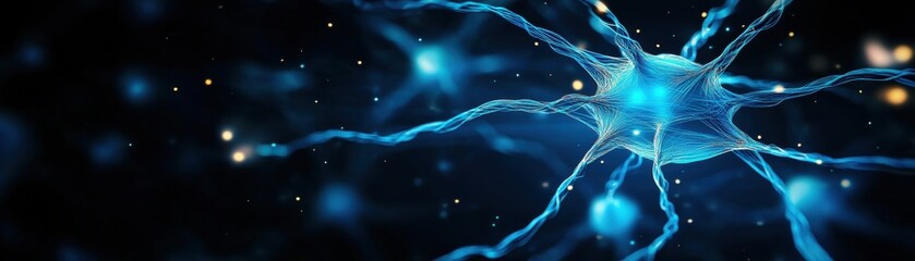 Aufkleber - Illuminated Neuron Cell Structure in Vibrant Blue Light Highlighting Intricate Details of Neurobiology and Connectivity