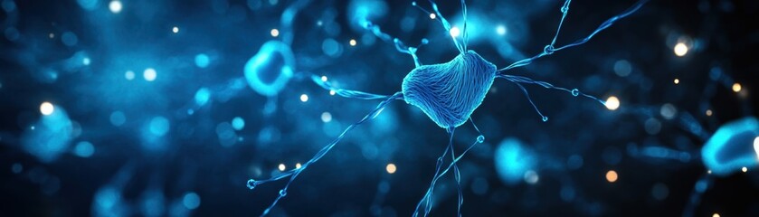 Aufkleber - Vibrant Blue Neurons Glowing Against Dark Background Illustrating Intricacies of Neural Networks and Brain Connectivity