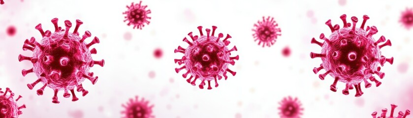 Poster - Vibrant Red Virus Structure with Numerous Small White Dots Representing Infectious Agents in a Scientific Illustration Style