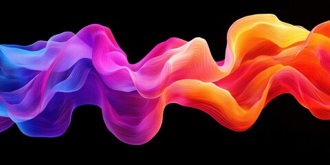 Poster - A vibrant, flowing wave of colorful hues against a black background, showcasing a blend of pink, purple, orange, and yellow tones.
