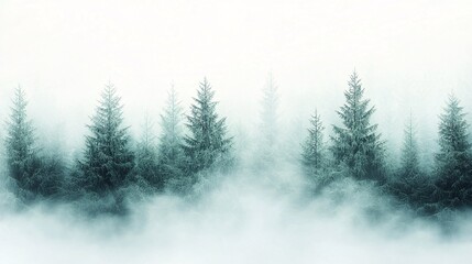 Poster - A misty morning forest scene with grainy gradients transitioning from deep blues to soft greens, evoking tranquility,