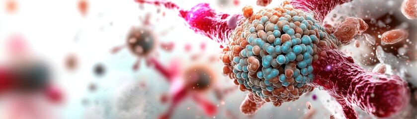 Poster - Close Up View of Colorful Cell with Intricate Details in Blue and Pink Hues Showcasing the Beauty of Microscopic Life