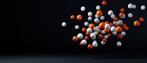 Poster - A dynamic arrangement of colorful spheres in motion against a dark background, creating a visually striking and abstract composition.