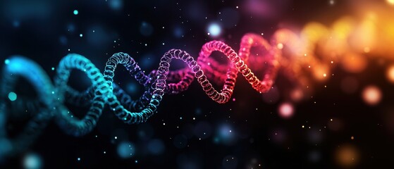 Poster - A vibrant, abstract representation of DNA strands in various colors, symbolizing the complexity of genetics and molecular biology.
