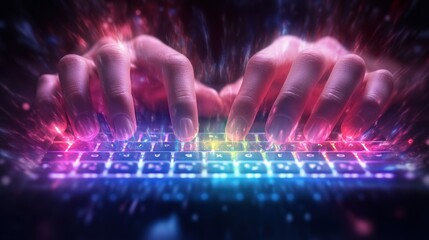Poster - Illuminated Keyboard with Brightly Glowing Keys Highlighting Modern Technology and Sleek Design in a Dark Environment