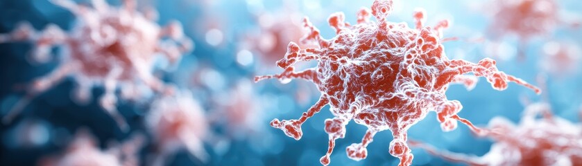 Poster - Intricate Red and White Virus Structure Highlighting Microscopic Details and Scientific Exploration in Modern Medicine