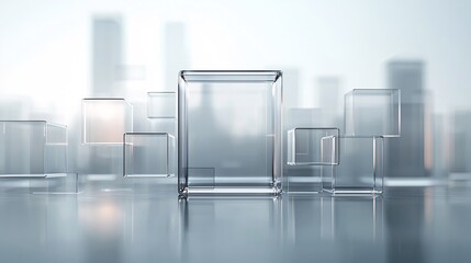 Poster - a conceptual image featuring glassmorphism elements like floating glass panels with blurred edges an