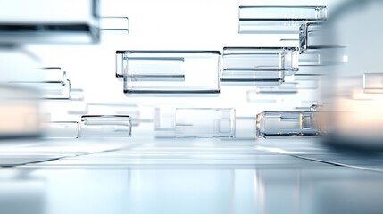 Poster - A conceptual image featuring glassmorphism elements like floating glass panels with blurred edges and reflections,