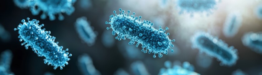 Poster - intricate close up view of vibrant blue bacteria showcasing unique shapes and textures against a con