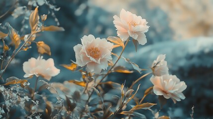 Poster - Delicate Peony Petals in Soft Close-Up Shot with Gentle Colors and Natural Background