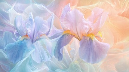 Poster - Dreamy Abstract Composition of Soft Iris Flowers with Delicate Colors and Textures