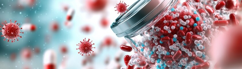 Poster - Vivid Representation of Blood Cells in a Clear Jar Showcasing Dynamic Interplay of Red and White Cells in a Medical Context