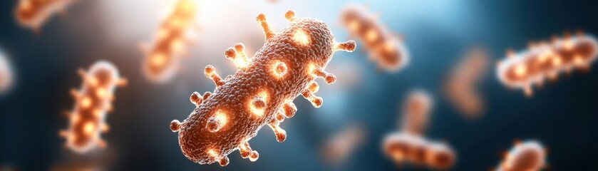 Poster - Vibrant 3D Cell Structure with Radiant Orange Glow Highlighting Intricate Details of Biological Complexity and Life Energy