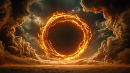 Poster - Fiery circular phenomenon erupts over ocean horizon atmospheric artistry dramatic skyscape surreal imagery